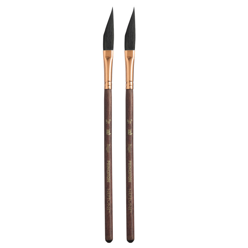 Neptune Dagger Brush, Synthetic Bristles, Short Handle Watercolor Paintbrush, Dark Wood, Size 3/8 inch, Pack of 2