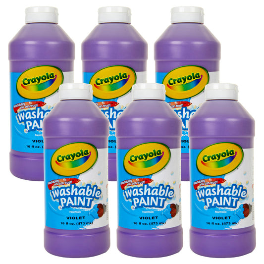 Washable Paint, Violet, 16 oz. Bottles, Pack of 6
