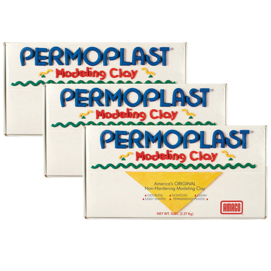 Permoplast Modeling Clay, Cream, 1 lb. Per Box, 3 Boxes