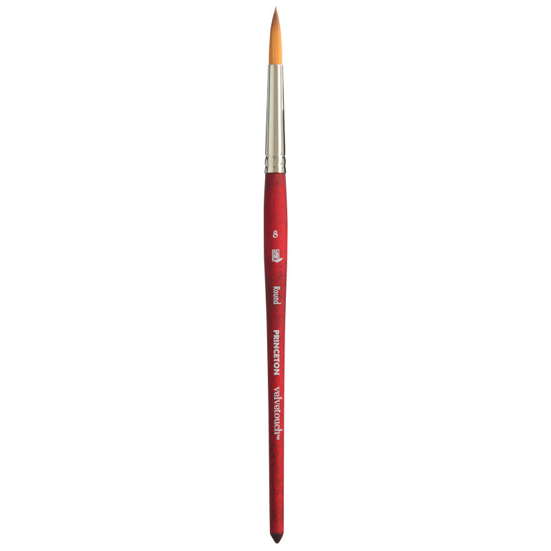 Velvetouch Round Brush, Synthetic Bristles, Short Handle Mixed Media Paintbrush, Scarlet, Size 8, 1 Count
