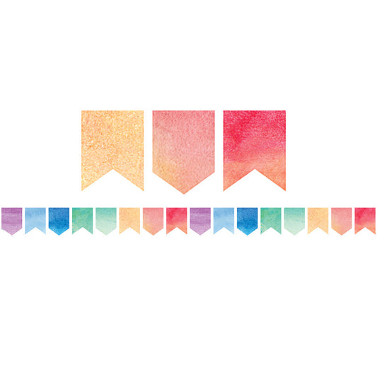 Watercolor Pennants Die-Cut Border Trim, 35 Feet