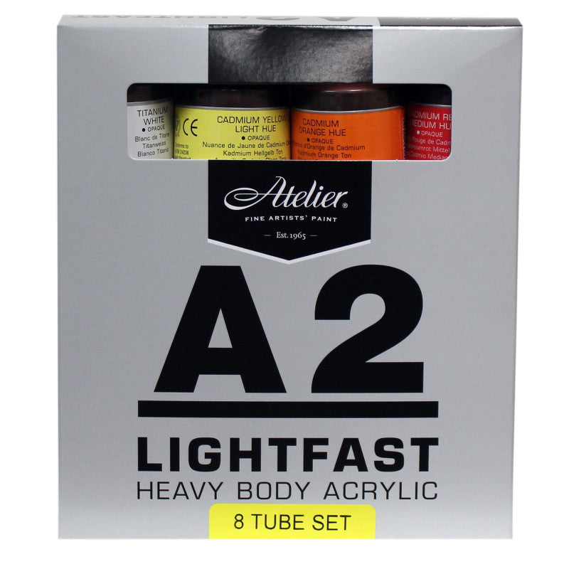 A2 Heavy Body Lightfast Artist Acrylic, 120 ml Tubes, 8 Color Set