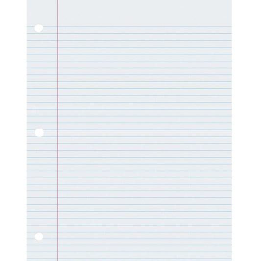 Composition Paper, White, 3-Hole Punched, Red Margin, 9/32" Ruled, 8-1/2" x 11", 500 Sheets