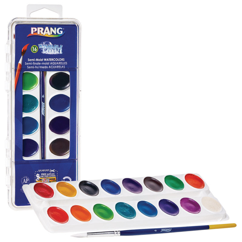 Semi-Moist Washable Watercolor Set, 16 Colors