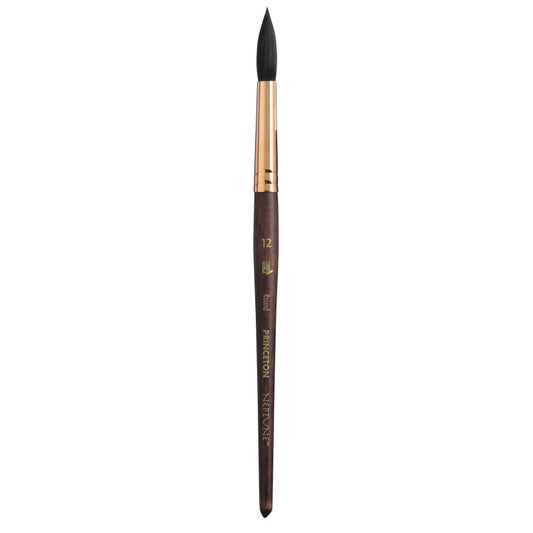 Neptune Round Brush, Synthetic Bristles, Short Handle Watercolor Paintbrush, Dark Wood, Size 12, 1 Count