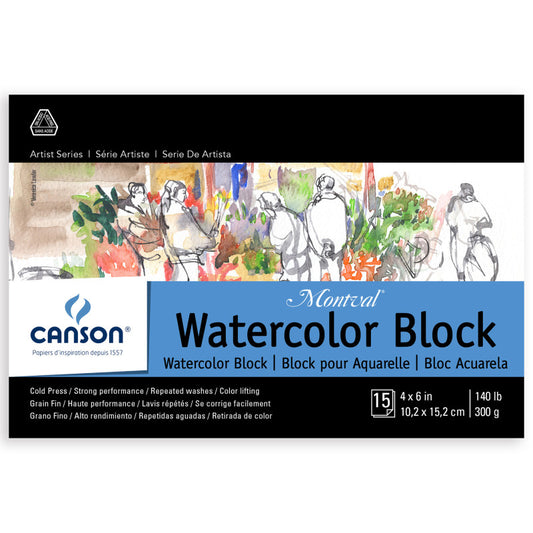 Artist Series Montval Watercolor Block, Foldover Binding, 15 Sheet, 4x6 inch, 1 Count