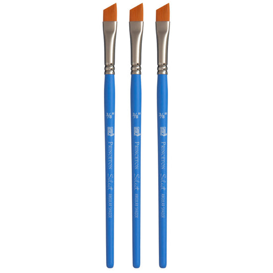 Select Artiste Angle Shader Brush, Synthetic Bristles, Short Handle Mixed Media Paintbrush, Jewel Blue, Size 3/8 inch, Pack of 3