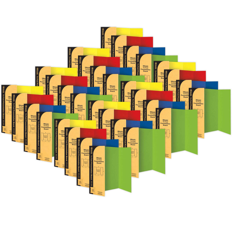 Tri-Fold Corrugated Presentation Board, 36" x 48", Assorted Colors, Pack of 24