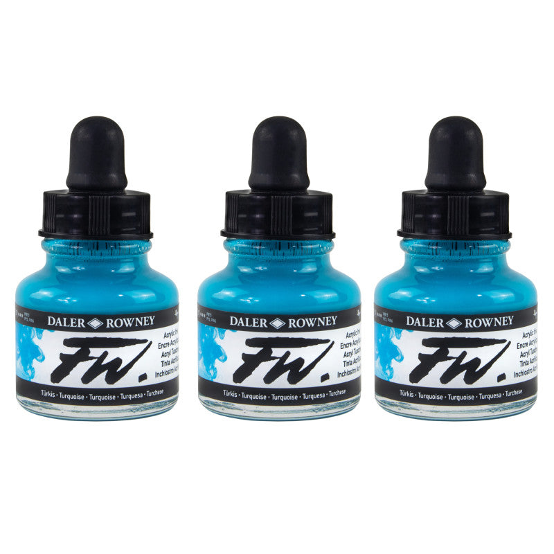 FW Acrylic Ink, Turquoise, 29.5ml, Pack of 3