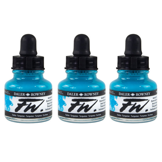 FW Acrylic Ink, Turquoise, 29.5ml, Pack of 3