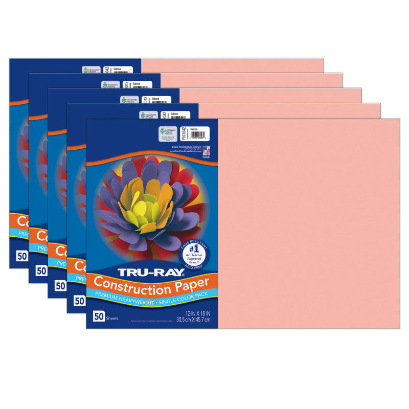Construction Paper, Heavyweight, Salmon, 12" x 18", 50 Sheets Per Pack, 5 Packs