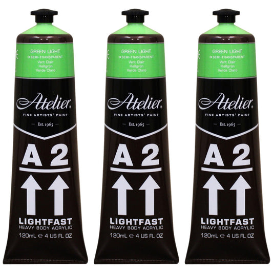 A2 Heavy Body Lightfast Artist Acrylic, 4 oz., Green Light, Pack of 3