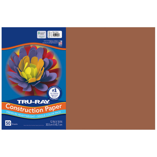 Construction Paper, Heavyweight, Warm Brown, 12" x 18", 50 Sheets
