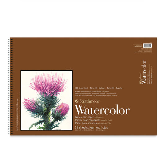 400 Series Watercolor Paper Pad, Cold Pressed, Top Wire Binding, 12 Sheet, 15x22 inch, 1 Count
