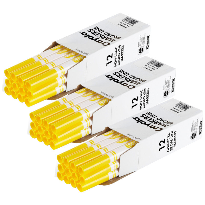 Bulk Markers, Conical Tip, Yellow, 12 Per Pack, 3 Packs