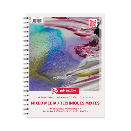 Mixed Media Paper Pad, Spiral Bound, 98lbs, 9" x 12", 40 Sheets