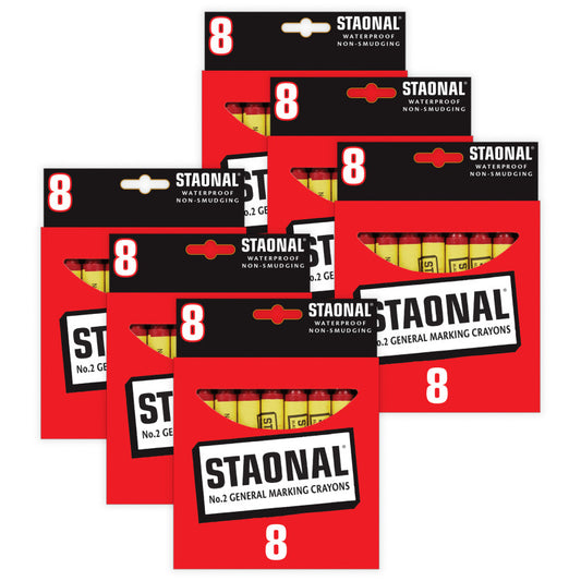 Staonal® Marking Crayons, Red, 8 Per Pack, 6 Packs