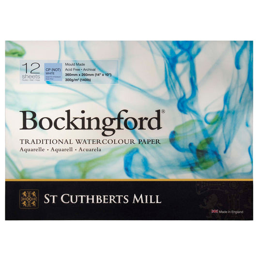 Bockingford Watercolor Pad, Cold Pressed, Glue Binding, 140lb/300gsm, 12 Sheet, 10x14 inch, 1 Count