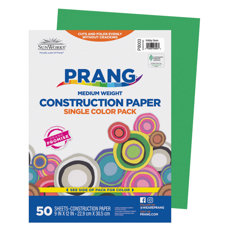 Construction Paper, Medium Weight, Holiday Green, 9" x 12", 50 Sheets