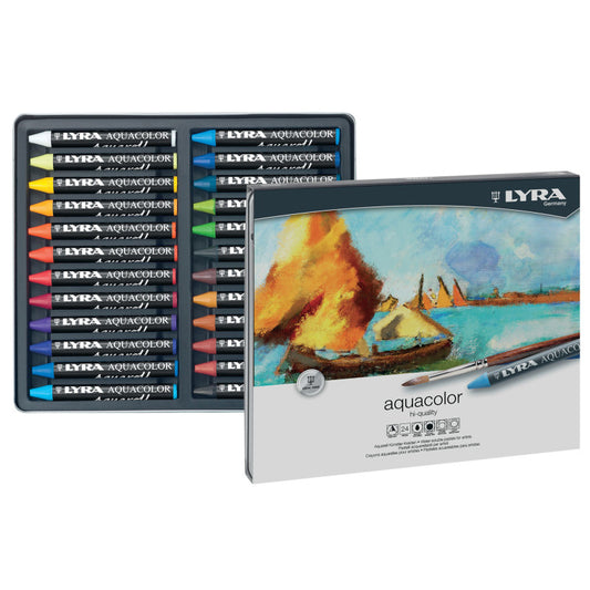 Aquacolor Water Soluble Crayon Pastels Set Tin, Assorted Colors, 24 Pieces