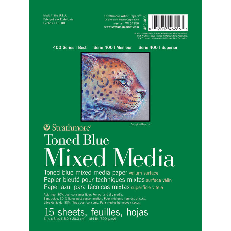 400 Series Mixed Media Pad, Toned Blue, Glue Binding, 15 Sheet, 6x8 inch, 1 Count