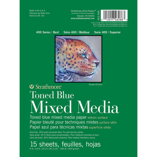 400 Series Mixed Media Pad, Toned Blue, Glue Binding, 15 Sheet, 6x8 inch, 1 Count