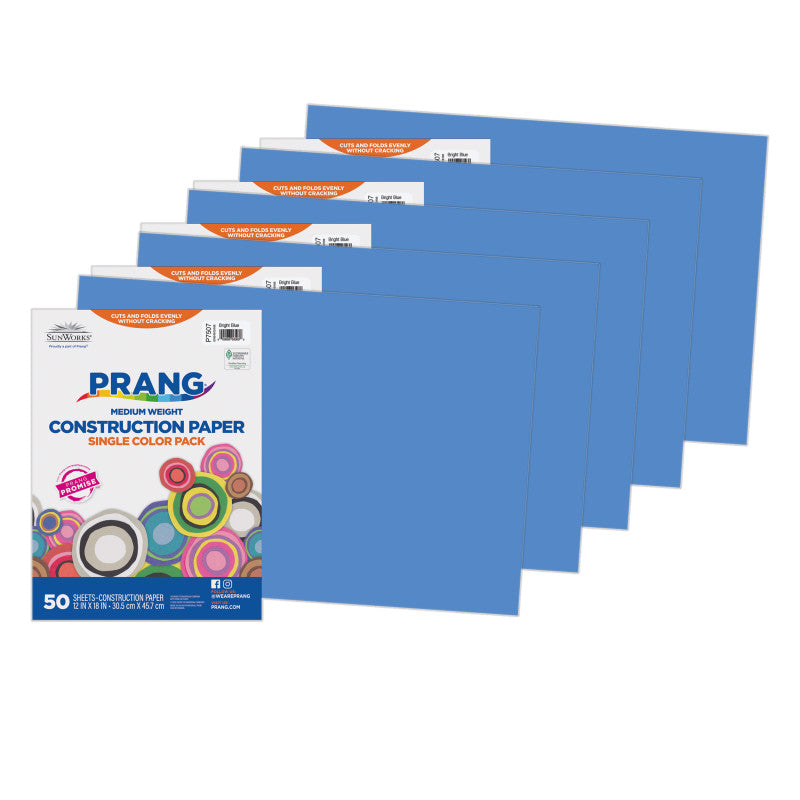 Construction Paper, Medium Weight, Bright Blue, 12" x 18", 50 Sheets Per Pack, 5 Packs