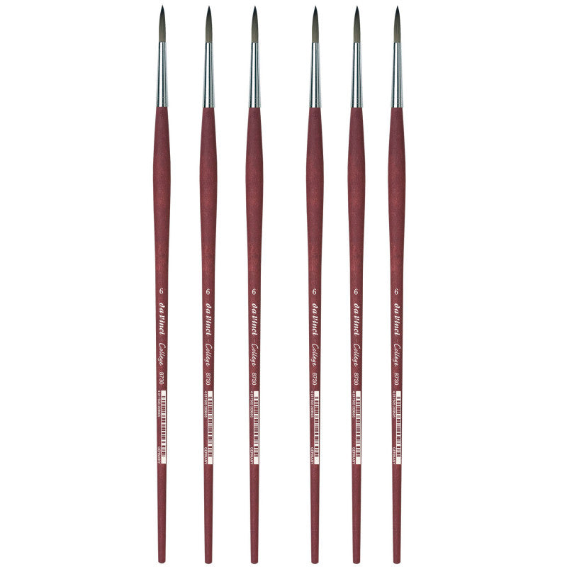 COLLEGE Student Brush, Synthetic, Acrylic & Oil, Round, Series 8730, Size 6, Pack of 6