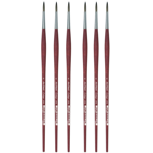 COLLEGE Student Brush, Synthetic, Acrylic & Oil, Round, Series 8730, Size 6, Pack of 6