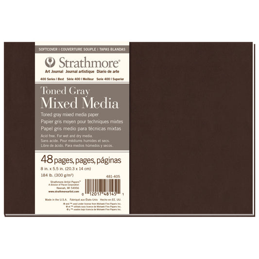 400 Series Art Journal Mixed Media Paper, Toned Gray, Soft Cover Binding, 96 Page/48 Sheet, 8x5.5 inch, 1 Count