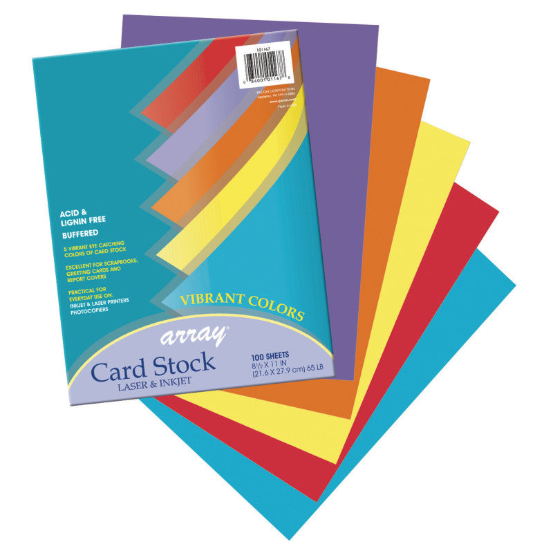 Vibrant Card Stock, 5 Assorted Colors, 8-1/2" x 11", 100 Sheets