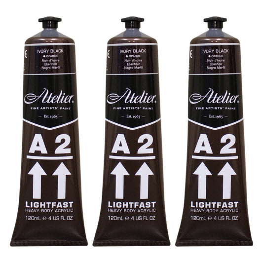 A2 Heavy Body Lightfast Artist Acrylic, 4 oz., Ivory Black, Pack of 3
