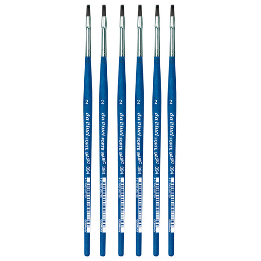 FORTE BASIC Student Brush, Synthetic, Acrylic, Flat, Series 394, Size 2, Pack of 6