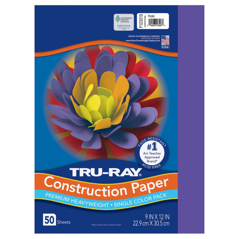 Construction Paper, Heavyweight, Purple, 9" x 12", 50 Sheets