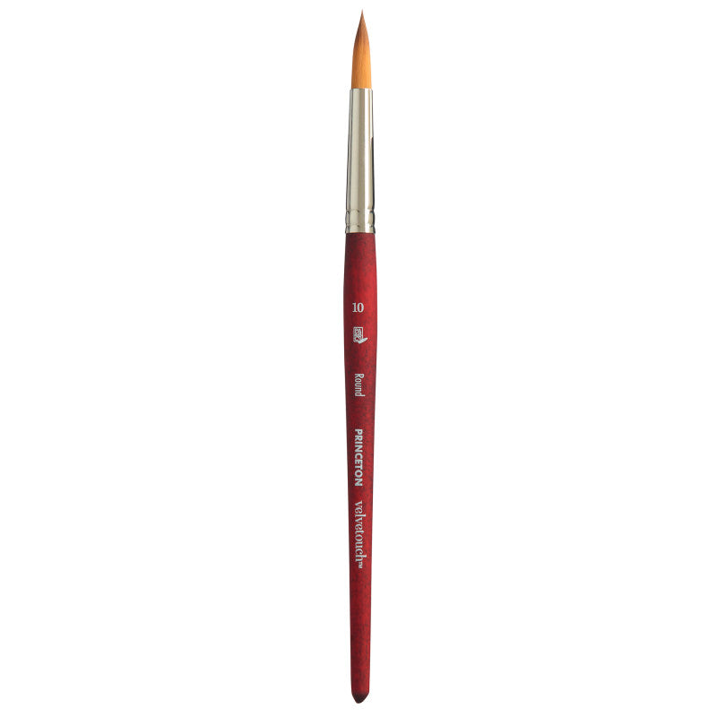 Velvetouch Round Brush, Synthetic Bristles, Short Handle Mixed Media Paintbrush, Scarlet, Size 10, 1 Count