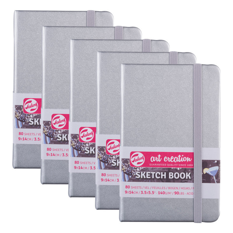 Sketchbook, 80 Sheets, 90lbs, Shiny Silver Cover, 3.5" x 5.5", Pack of 5