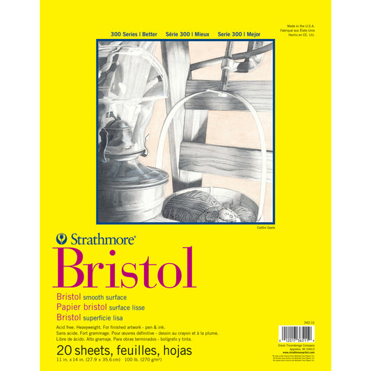 300 Series Bristol Pad, Smooth Finish, Tape Binding, 20 Sheet, 11x14 inch, 1 Count