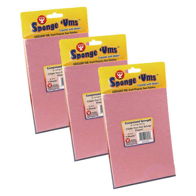 Compressed Sponge Sheets, 5" x 7", 4 Per Pack, 3 Packs