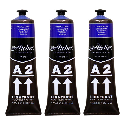 A2 Heavy Body Lightfast Artist Acrylic, 4 oz., Pthalo Blue, Pack of 3
