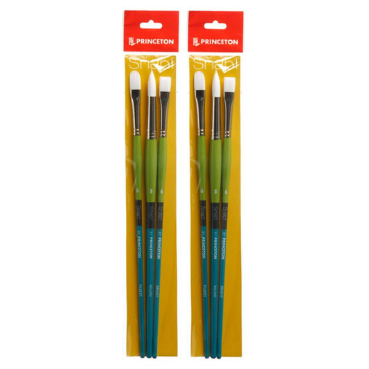 Snap! Brush Set No. 5, Synthetic Bristles, Long Handle Acrylic & Oil Paintbrush, Multicolor, 3 Per Set, 2 Sets