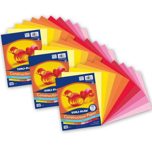 Construction Paper, Heavyweight, Warm Assorted, 9" x 12", 150 Sheets Per Pack, 3 Packs