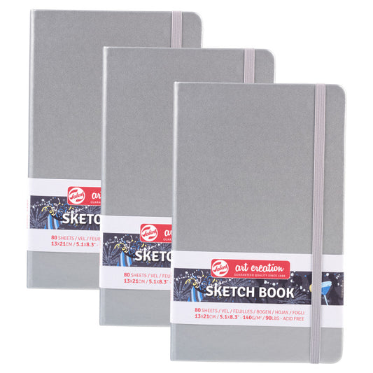 Sketchbook, 80 Sheets, 90lbs, Shiny Silver Cover, 5.1" x 8.3", Pack of 3