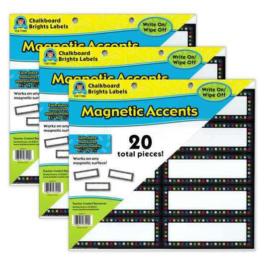 Chalkboard Brights Labels Magnetic Accents, 20 Per Pack, 3 Packs