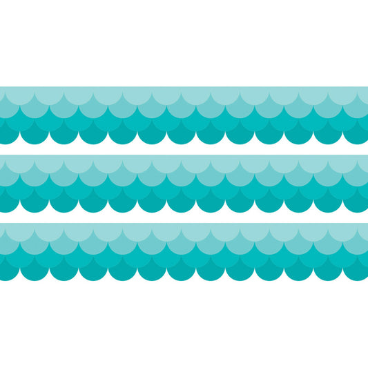 Painted Palette Ombre Turquoise Scallops EZ Border, 48 Feet Per Pack, 3 Packs