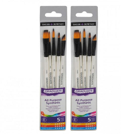 Graduate Watercolor Detail Brush Set, Synthetic, 5 Pieces Per Set, 2 Sets