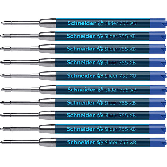 Slider 755 XB Ballpoint Pen Refill, Viscoglide Ink, Blue, Pack of 10