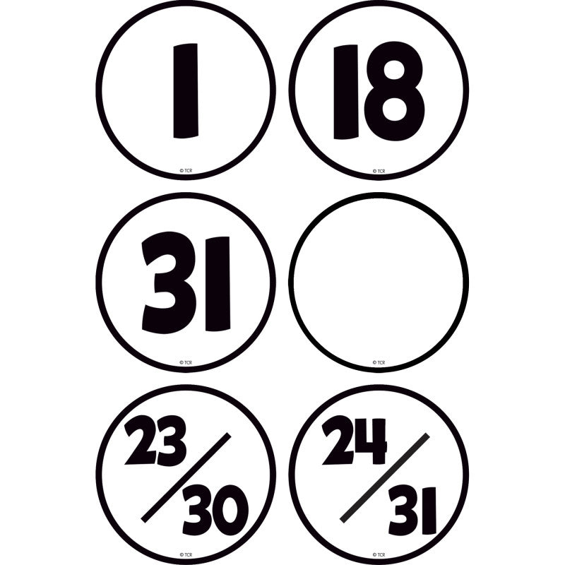 Black & White Calendar Days, Pack of 36