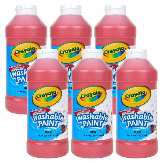 Washable Paint, Red, 16 oz. Bottles, Pack of 6