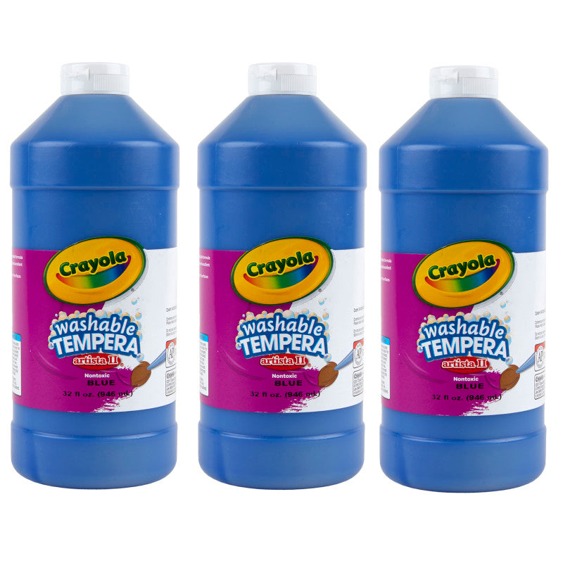Artista II Washable Tempera Paint, 32 oz, Blue, Pack of 3