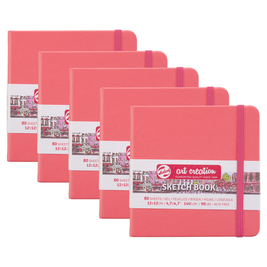 Sketchbook, 80 Sheets, 90lbs, Coral Red Cover, 4.7" x 4.7", Pack of 5